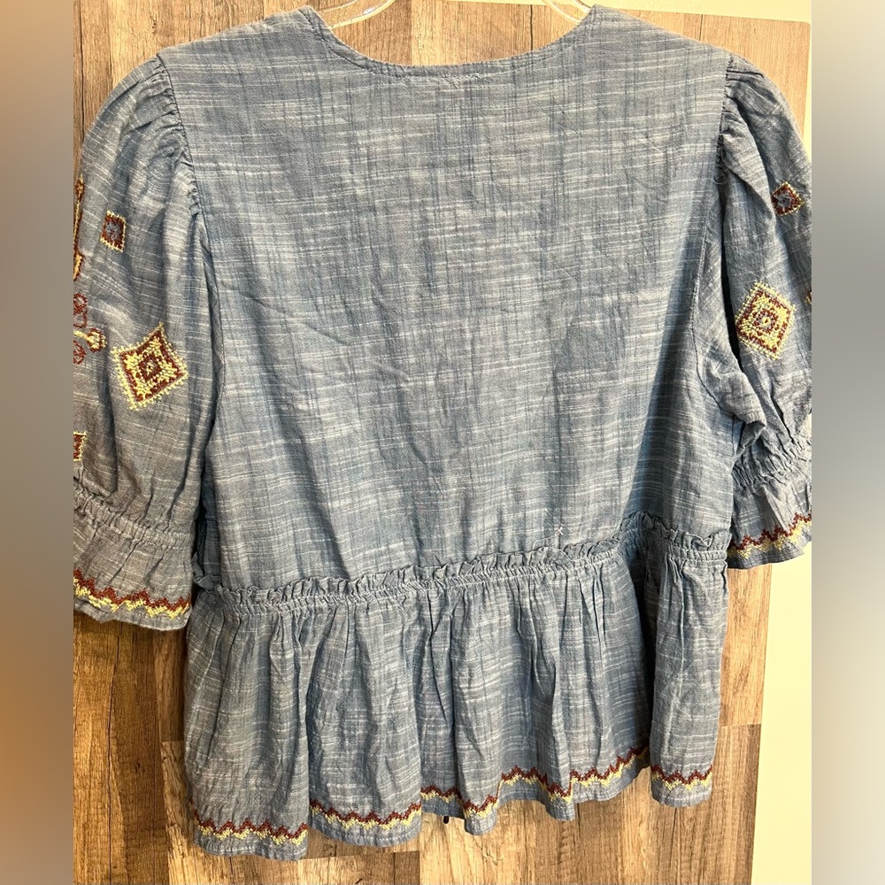 Free People Blue Embroidered Peasant Blouse - Picture 4 of 4